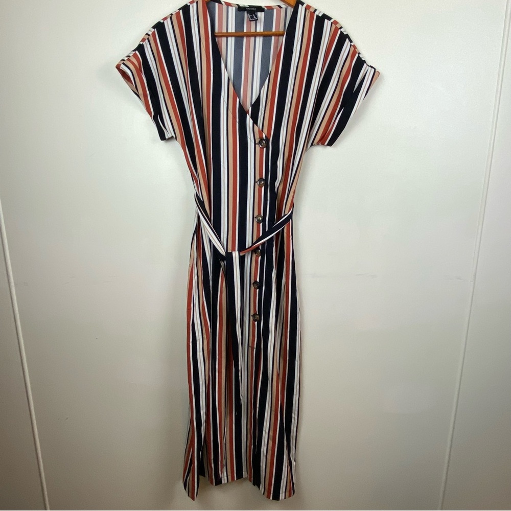 Forever 21 Vertical Stripe Button‎ Down Midi Dress Size Medium Colorful